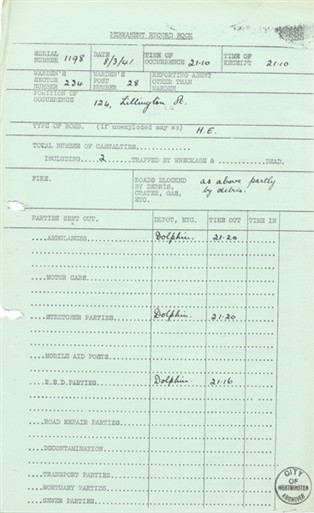 Photo:ARP Permanent Record Book, Lillington Street SW1, 8 March 1941