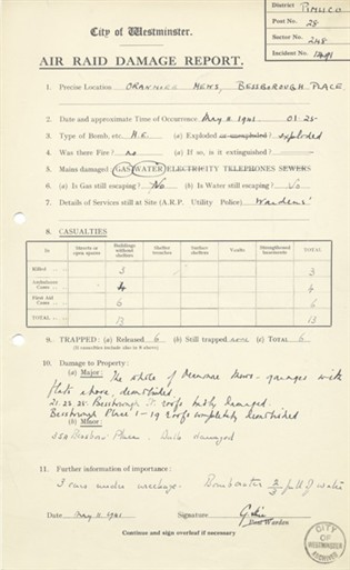 Photo:ARP Damage Report, Oranmore Mews, 11 May 1941