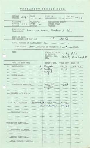 Photo:ARP Incident Report, Oranmore Mews, 11 May 1941