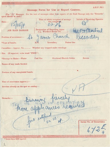 Photo:ARP Message Form, St James's Church,1940