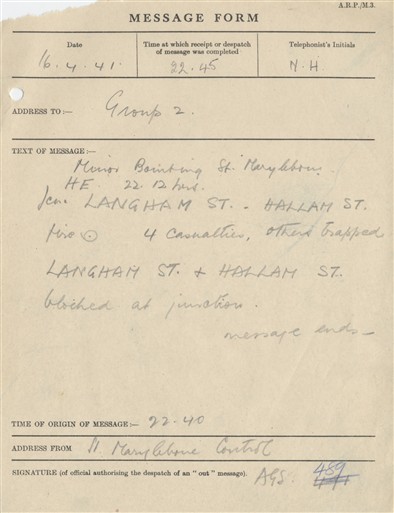 Photo:St Marylebone ARP Message, 16 April 1941