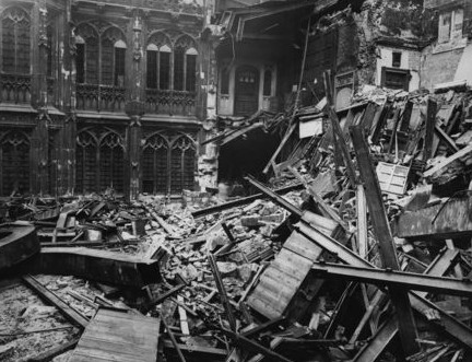 Photo:Destroyed interior of the House of Commons Chamber. May 1941