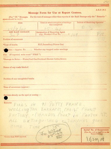 Photo:City of Westminster ARP Message Form, September 1940