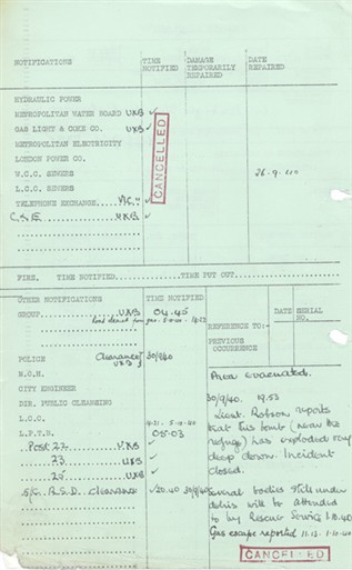 Photo:ARP Permanent Record Book, Denbigh Street, 29 September 1940