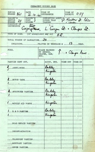 Photo:ARP Permanent Record, Curzon Street House W1, 26 October 1940