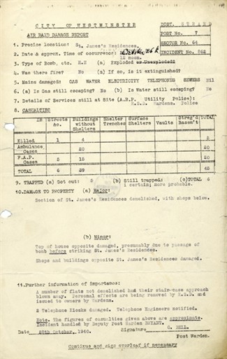 Photo:ARP Damage Report, St James's Residences, 26 October 1940