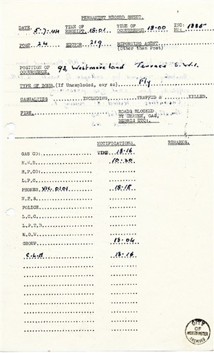 Photo:Permanent Record Sheet- Westmoreland Terrace, 1944