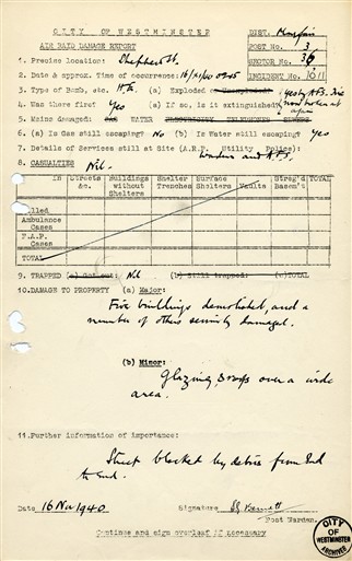 Photo:Air Raid Damage Report, Shepherd Market, 16/11/1940