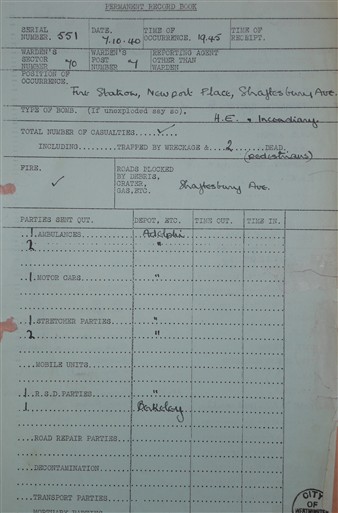 Photo:Incident file, Shaftesbury Avenue Fire Station, 7 October 1940