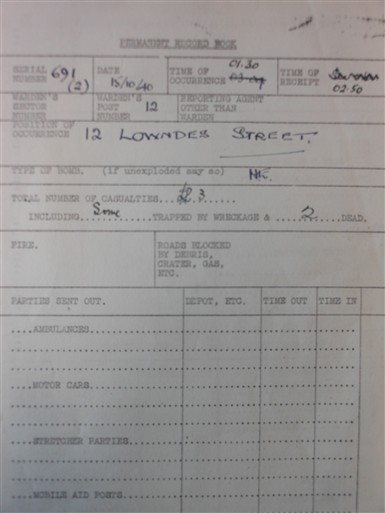 Photo:ARP report, 12 Lowndes Street, 15 October 1940