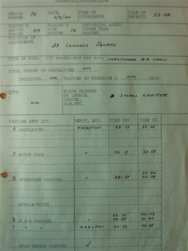 Photo:ARP report, 28 Lowndes Square, 4 September 1940