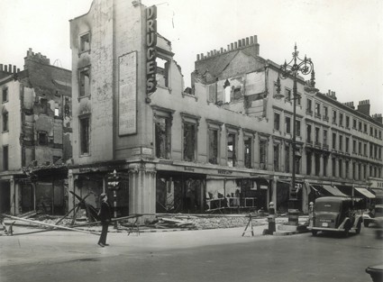 Photo:Bomb damage to Druces Depository, 1940