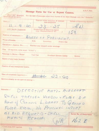 Photo:ARP Message Form, House of Commons, September 1940