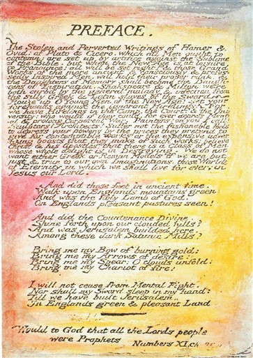 Photo:The preface to Milton, as it appeared in Blake's own illuminated version