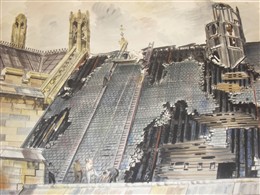 Photo:View of damage to the roof of Westminster Hall (1941) by Vivian Pitchforth