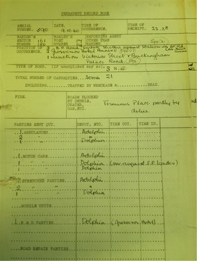 Photo:Grosvenor Hotel Incident Report, 9 October 1940