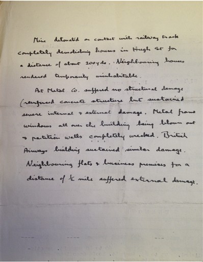 Photo:Ebury Bridge: Notes on back of Incident Report, December 1940