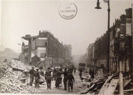 Photo:Damage to 60-80 Hugh Street (left), 75-85 Hugh Street (right), December 1940