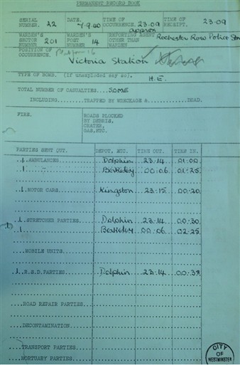 Photo:Victoria Station Incident Report, 7 September 1940