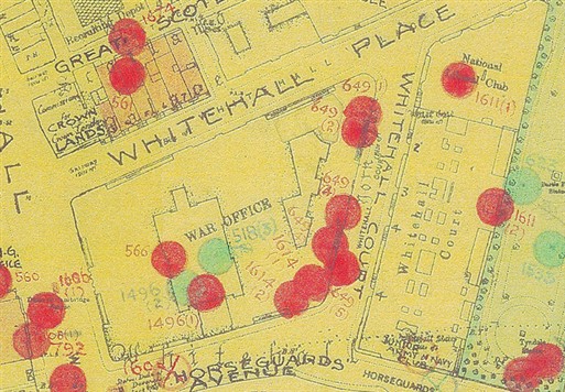 Photo:Bomb Map: Whitehall Place and War Office
