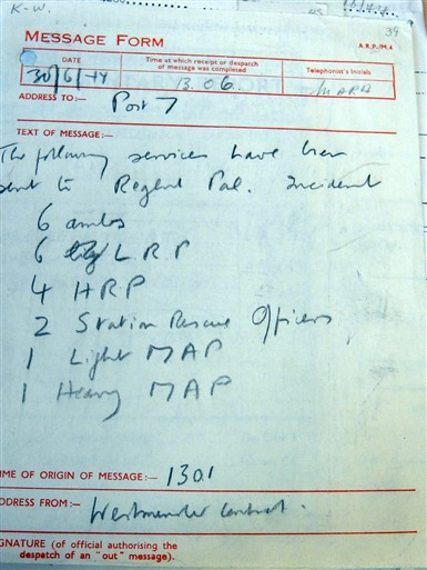 Photo:ARP message form, 30 June 1944