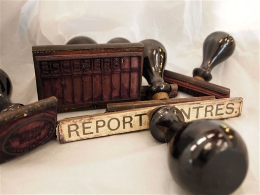 Photo:Rubber stamps used at the Report Centre