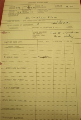 Photo:Incident Report, 20 Chesham Place SW1, 27 September 1940
