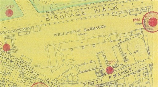 Photo:Bomb Map: Wellington Barracks